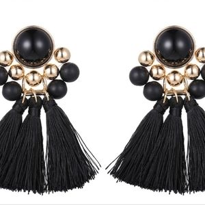 Beaded fringed Earrings - Black